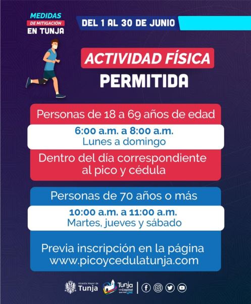 Conoce los horarios y medidas establecidas para el desarrollo de la actividad física al aire libre en Tunja.