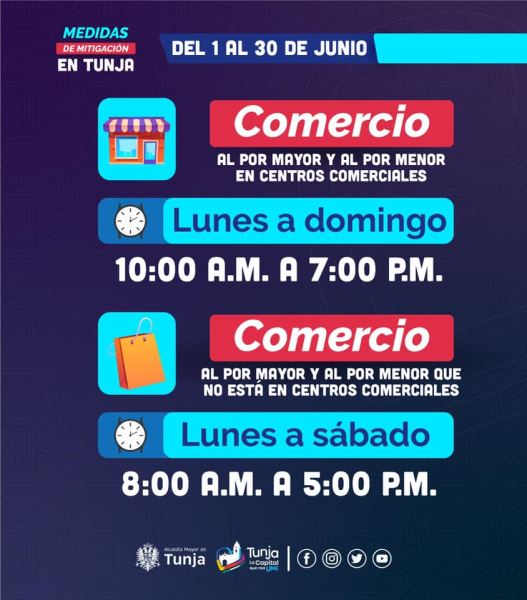 Horarios de operación sectores comerciales autorizados del 1 al 30 de junio