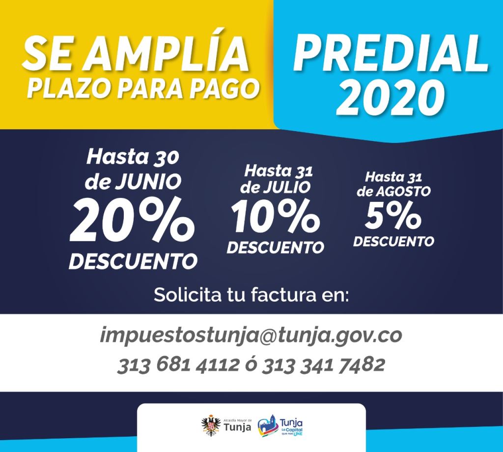 Amplían plazo para pago de impuesto predial en Tunja