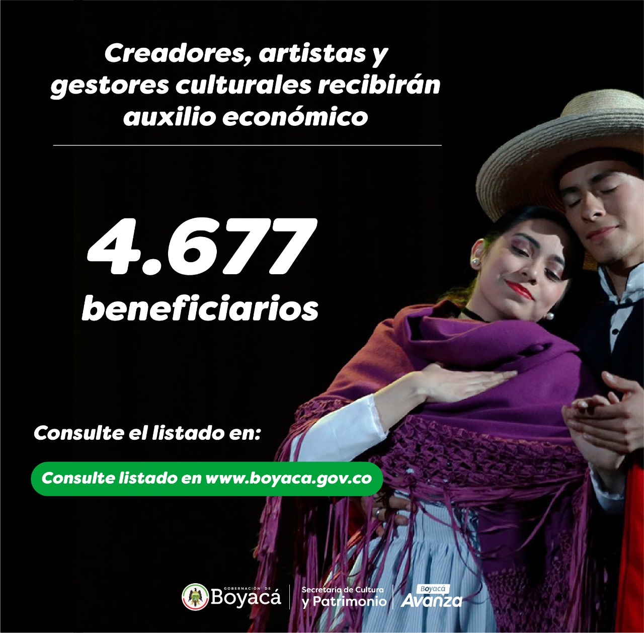 4.677 creadores, artistas y gestores culturales boyacenses recibirán auxilio económico del gobierno departamental