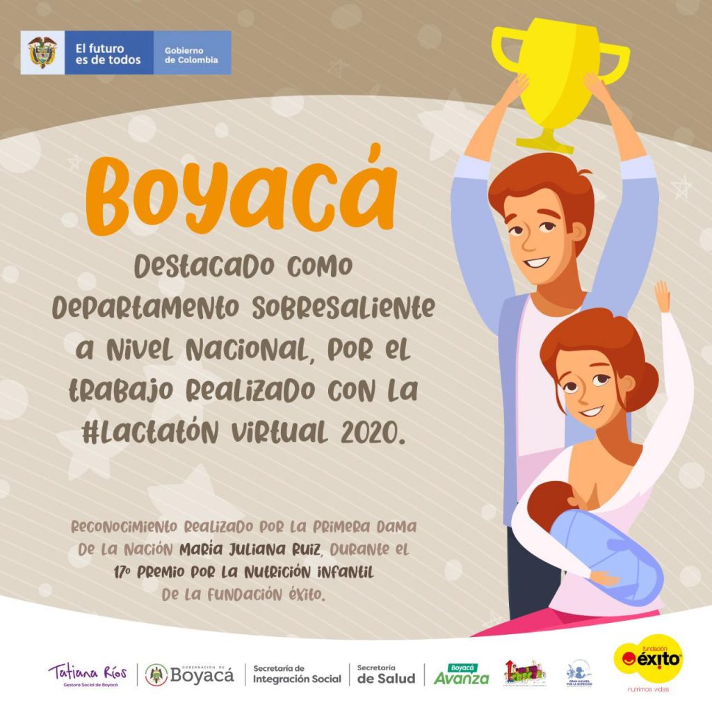 Boyacá, reconocido como departamento sobresaliente en el país, por la labor realizada con la #Lactatón Virtual 2020