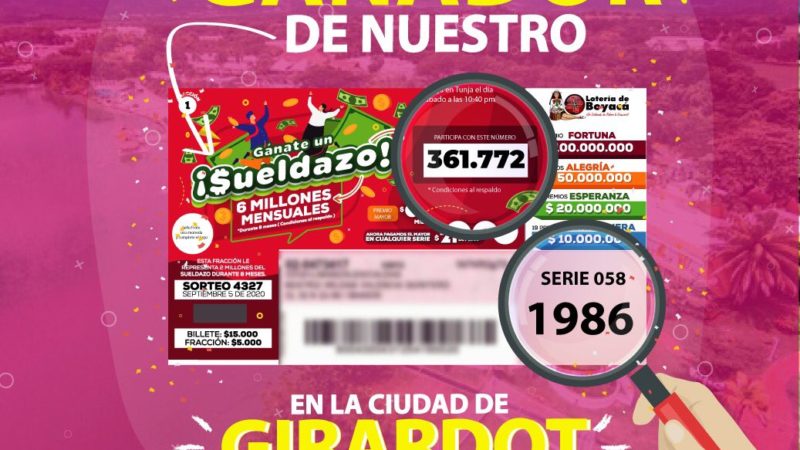 En Girardot se escuentra el feliz ganador de un Sueldazo Millonario, de la Lotería de Boyacá