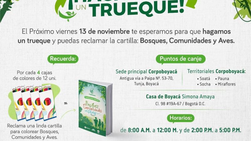 Este 13 de noviembre inicia el trueque de la cartilla: “Bosques Comunidades y Aves”