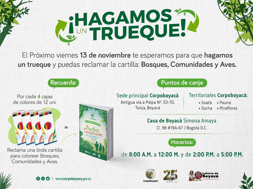 Este 13 de noviembre inicia el trueque de la cartilla: “Bosques Comunidades y Aves”