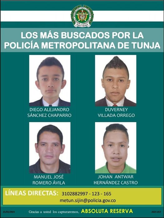 Policía Metropolitana de Tunja dio a conocer los más buscados de la ciudad.