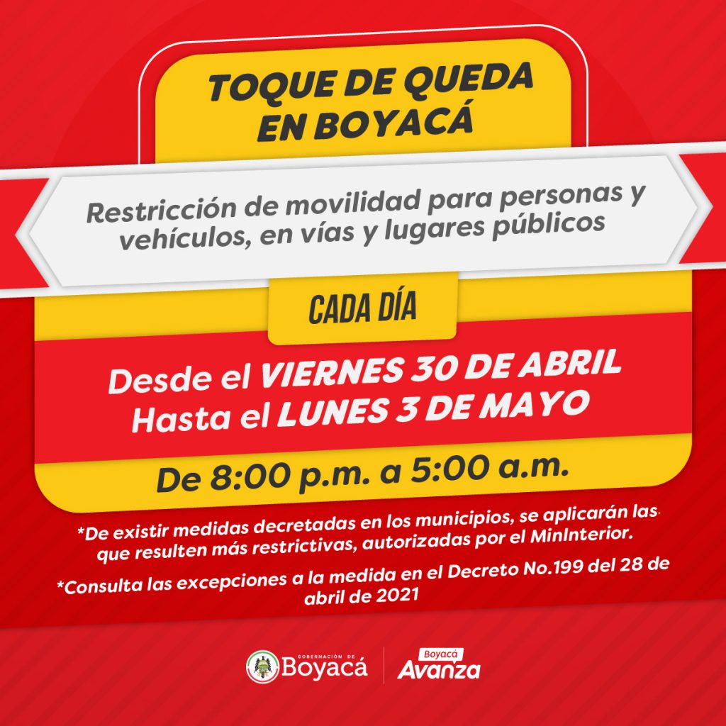 Este fin de semana habrá toque de queda, ley seca y pico y cédula en los 123 municipios de Boyacá