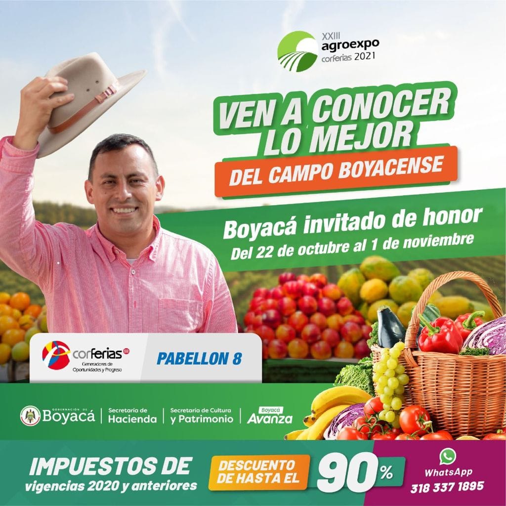 Del 22 de octubre al 1 de noviembre, Boyacá será invitado de honor en Agroexpo.