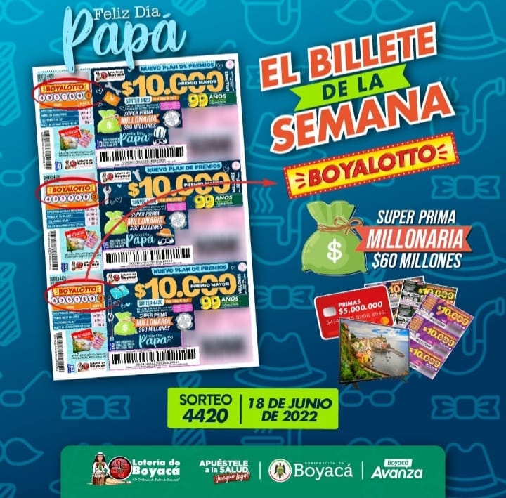 Billete de la semana de la lotería de Boyacá, hace homenaje a los padres de familia