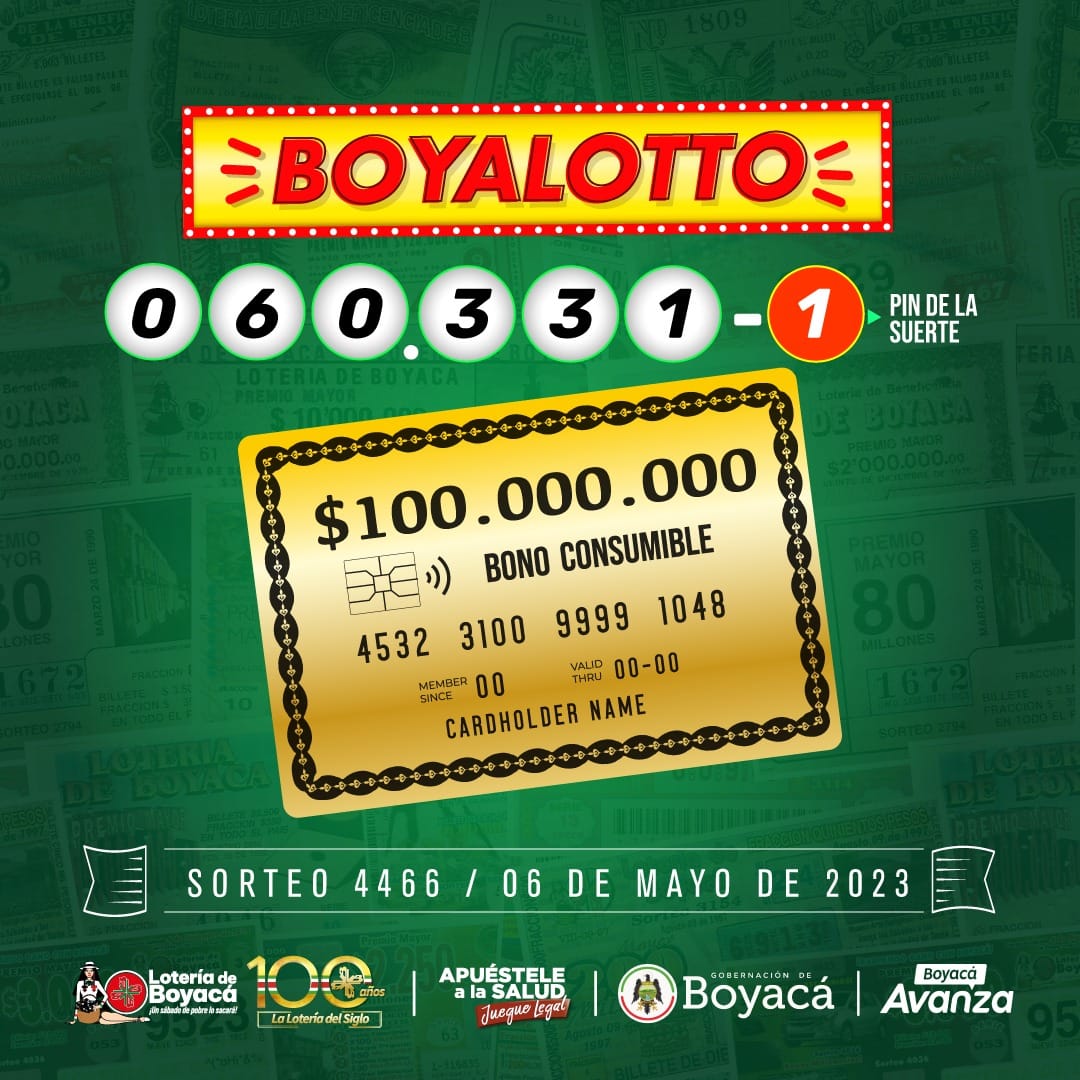 Resultado Boyalotto, Lotería de Boyacá