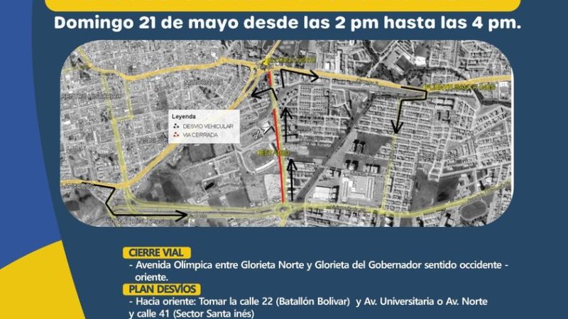 Cierres viales y medidas de seguridad para el domingo 21 de mayo por el encuentro deportivo entre Boyacá Chicó y América se Cali.